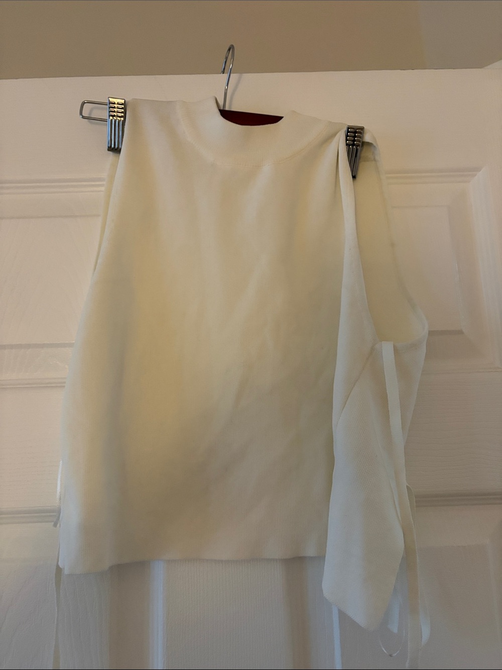 Cream Sleeveless Mock-Neck Tank Top with Side Ties